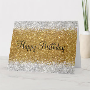 Glittery Faux Gold en Silver Glitter Verjaardag Kaart