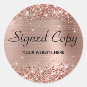 Glittery Faux Roos Gold Foil Ondertekend Exemplaar Ronde Sticker