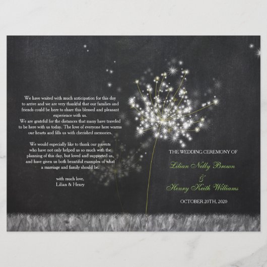 Glittery Floral Chalkboard Mariage Programme Bifol (Devant)