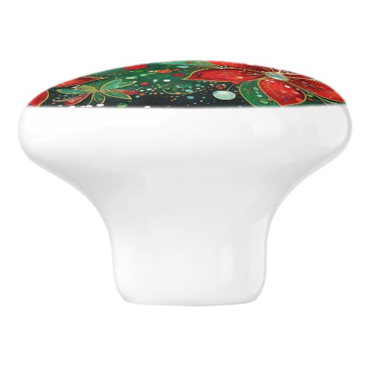 Glittery Floral Christmas Sequence Keramische Knop (Zijkant)
