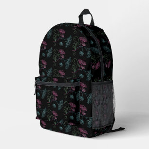 Glittery Flower Design op zwart Bedrukte Rugzak