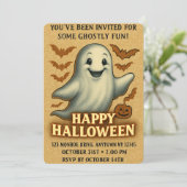 Glittery Ghost Halloween Party Kaart (Staand voorkant)