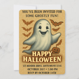 Glittery Ghost Halloween Party Kaart