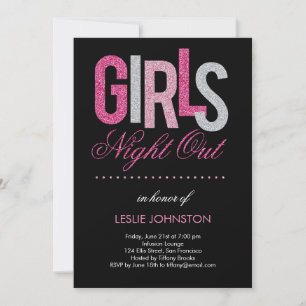 Glittery Girls Night Out Bachelorette Party Uitnod Feestdagenkaart