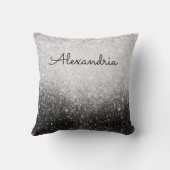 Glittery Glam Zilver en Zwart Gepersonaliseerd Kussen (Achterkant)