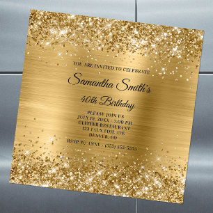 Glittery Gold 40e anniversaire Invitation magnétiq