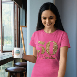 Glittery Gold 50 & Fabulous Pink T-shirt