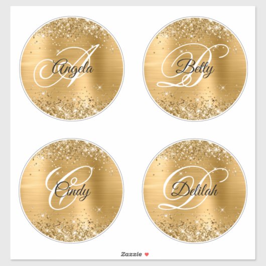 Glittery Gold 6" Circles Fancy Monogram Sticker (Vel)