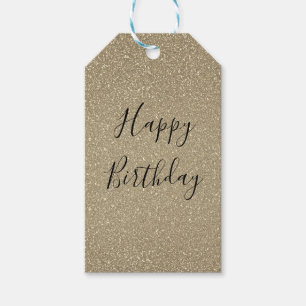 Glittery Gold Black Golden Happy Birthday Sparkly Cadeaulabel
