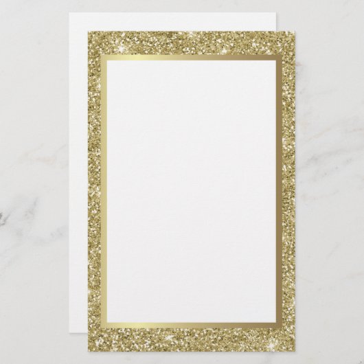 Glittery Gold Border Briefpapier (Voorkant / Achterkant)