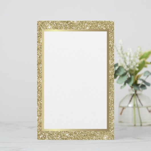Glittery Gold Border Briefpapier (Staand voorkant)