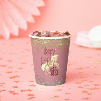 Glittery Gold Eenhoorn Verjaardag gepersonaliseerd Papieren Bekers