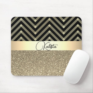 Glittery Gold en Black Chevron gepersonaliseerd Muismat