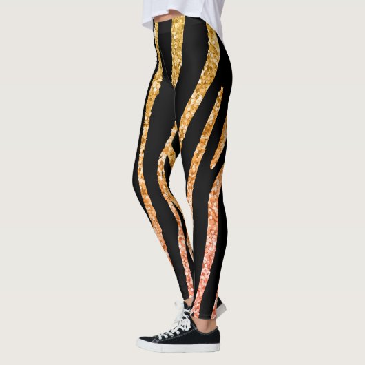 Glittery Gold en Black Zebra Wild Animal Pattern Leggings (Links)