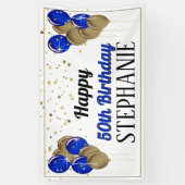 Glittery Gold en Blue Happy Birthday-banner Spandoek (Verticaal)