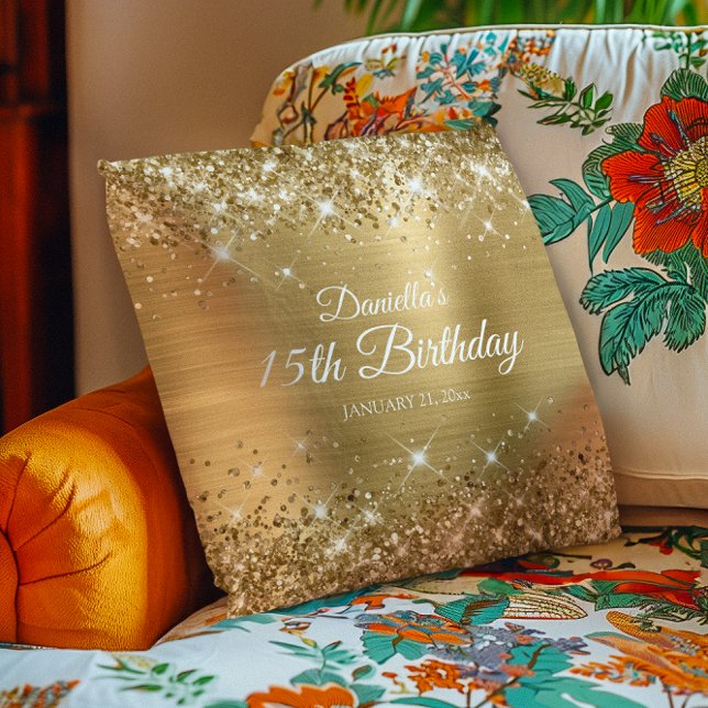 Glittery Gold Foil 15th Birthday Kussen (Glittery Gold Foil 15th Birthday Throw Pillow)
