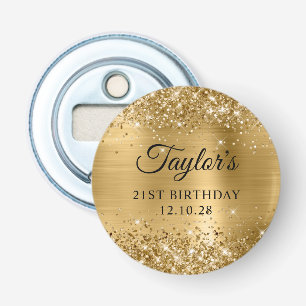 Glittery Gold Foil 21e verjaardag Button Flesopener