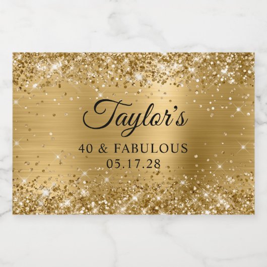 Glittery Gold Foil 40 & Fabulous Sparkling Wijnetiket (Enkel label)