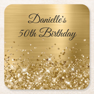 Glittery Gold Foil 50th Birthday Vierkante Kartonnen Onderzetter