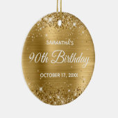 Glittery Gold Foil 90th Birthday Keramisch Ornament (Rechts)