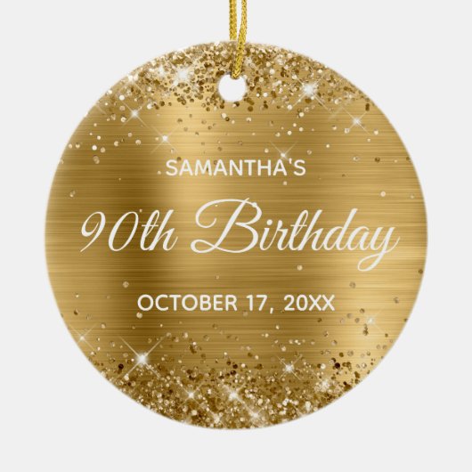 Glittery Gold Foil 90th Birthday Keramisch Ornament (Voorkant)