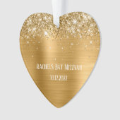 Glittery Gold Foil Bat Mitzvah Heart Ornament (voorkant)