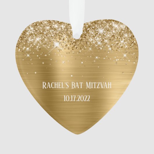 Glittery Gold Foil Bat Mitzvah Heart Ornament (voorkant)