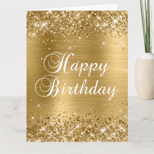 Glittery Gold Foil Big Happy Birthday Kaart (Voorkant)
