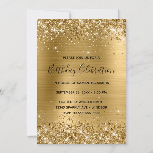 Glittery Gold Foil Birthday Celebration Kaart (Voorkant)