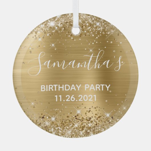 Glittery Gold Foil Birthday Party Glas Ornament (Voorkant)