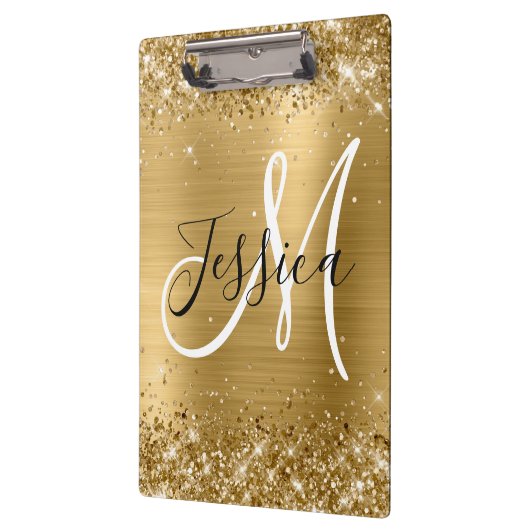 Glittery Gold Foil Black en White Monogram Klembord (Links)