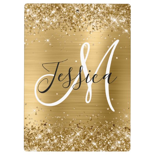 Glittery Gold Foil Black en White Monogram Klembord (Achterkant)