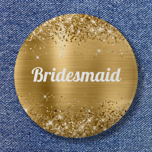 Glittery Gold Foil Bruidsmeisje Ronde Button 5,7 Cm