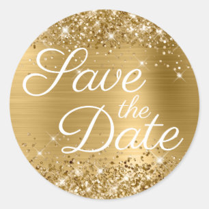 Glittery Gold Foil Elegant Save the Date Ronde Sticker