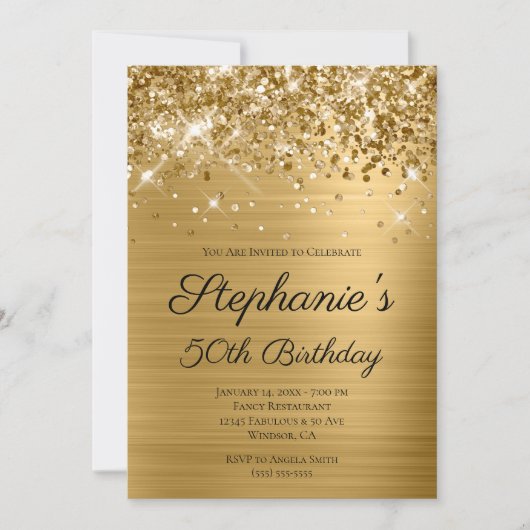 Glittery Gold Foil Elegant Script 50th Birthday Kaart (Voorkant)