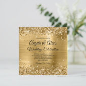 Glittery Gold Foil Elegant Wedding Kaart (Staand voorkant)