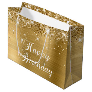 Glittery Gold Foil Fancy Happy Birthday Groot Cadeauzakje