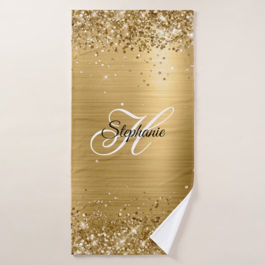 Glittery Gold Foil Fancy Monogram Badhanddoek (Badhanddoek)