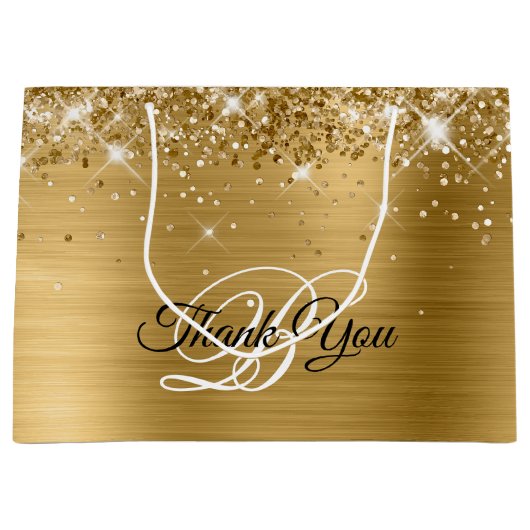 Glittery Gold Foil Fancy Monogram Hartelijk dank Groot Cadeauzakje
