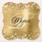 Glittery Gold Foil Fancy Monogram Kartonnen Onderzetters (Voorkant)