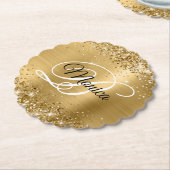 Glittery Gold Foil Fancy Monogram Kartonnen Onderzetters (Gekanteld)