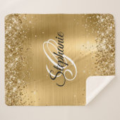 Glittery Gold Foil Fancy Monogram Sherpa Deken (Voorkant (horizontaal))