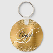 Glittery Gold Foil Fancy Monogram Sleutelhanger (Voorkant)