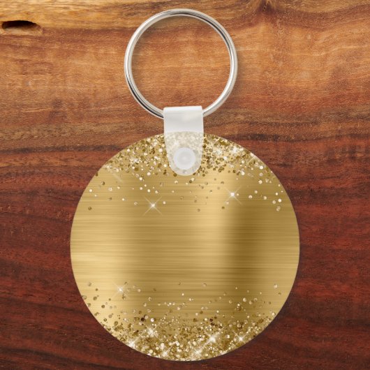 Glittery Gold Foil Fancy Monogram Sleutelhanger (Achterkant)