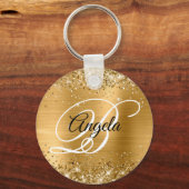 Glittery Gold Foil Fancy Monogram Sleutelhanger (Voorkant)