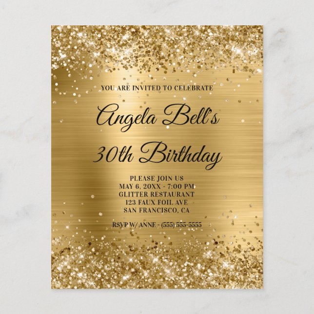 Glittery Gold Foil - Fancy uitnodiging voor een mo (Achterkant)