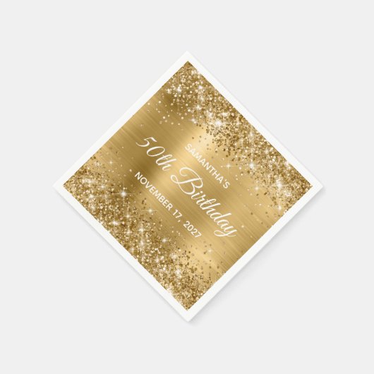Glittery Gold Foil Glam 50th Birthday Servet (Hoek)
