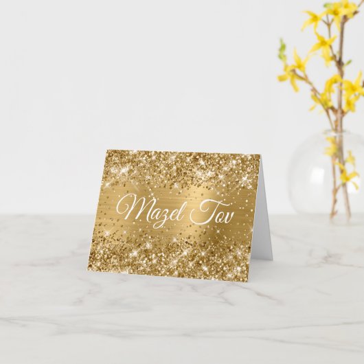 Glittery Gold Foil Mazel Tov Kaart (Gele Bloem)
