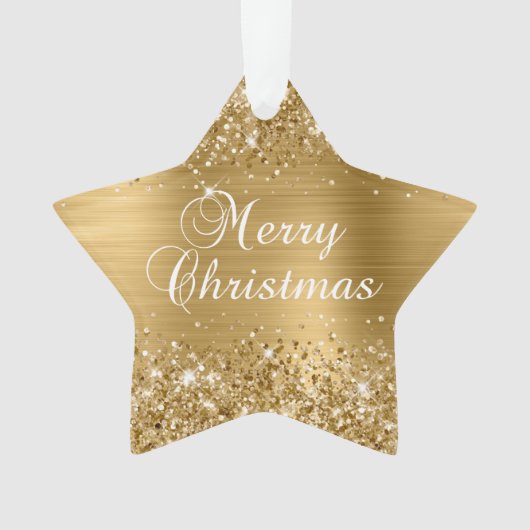 Glittery Gold Foil Merry kerst Ornament (voorkant)