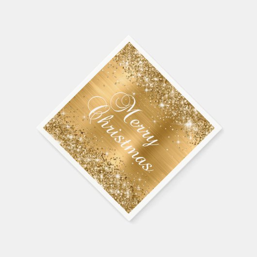 Glittery Gold Foil Merry kerst Servet (Hoek)